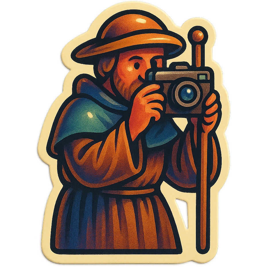 medieval pilgrim taking a photo emoji
