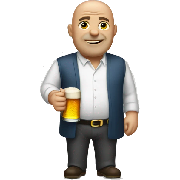 Big bald man standing with beer on  emoji