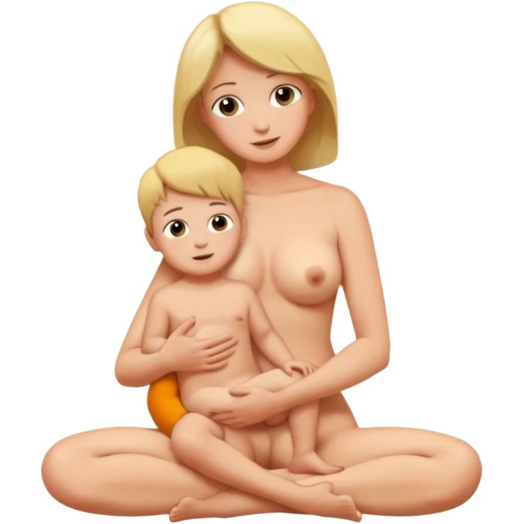A mom and small son naked full body while mom is sitting on top of her son's lap emoji