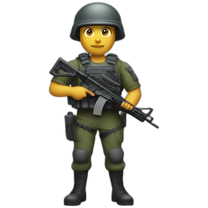 Special forces policeman in military clothing with a weapon in one hand and a shield in the other emoji