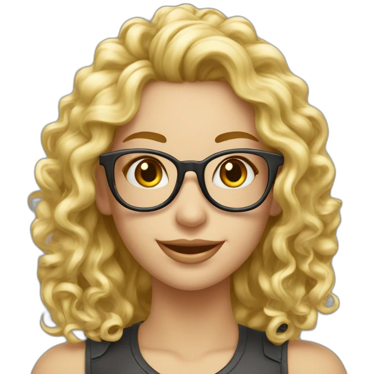 Mujer pelo largo rizado mechas rubia gafas metalicas emoji