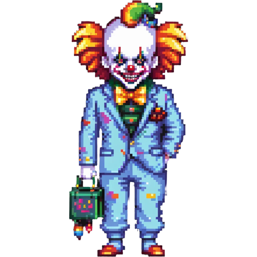 demonic clown wearing a leisure suit with accessories emoji