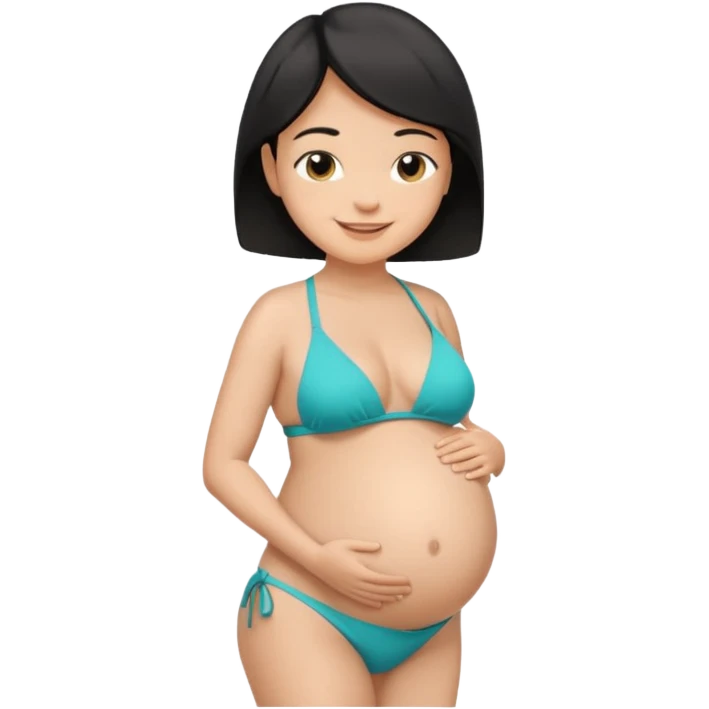 pregnant man with short black hair in a bikini holding his belly  emoji