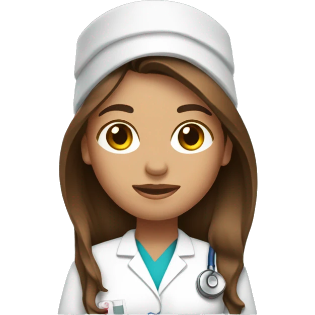 Mom in a doctor scrub with long brown hair emoji