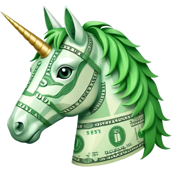 единорог полностью из долларовых купюр, no background emoji