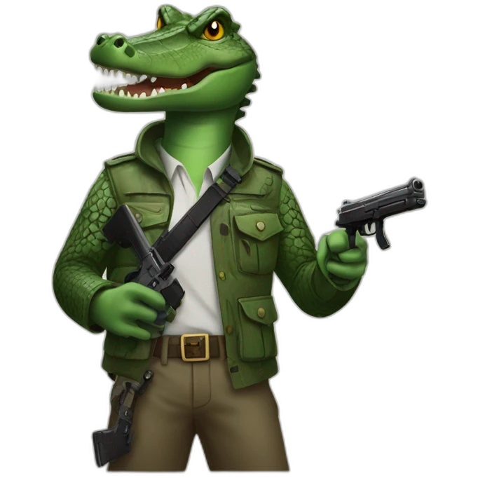 crocodile with black gun in hand emoji