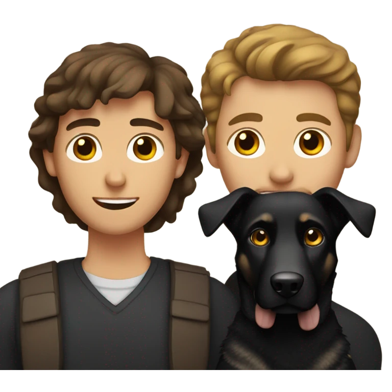 Brown hair man with brown eyes holding black German shepherd dog emoji