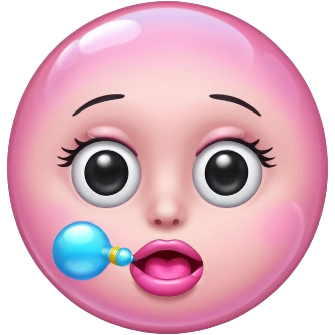 Make a side eye emoji with lashes blowing a bubble with bubble gum emoji