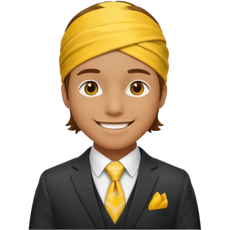 Character wearing yellow bandana and a suit emoji