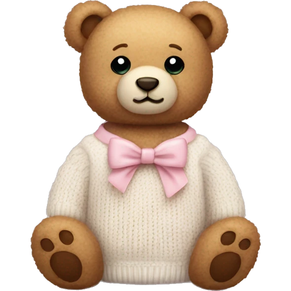 teddy bear wearing a cute light pink bow and a white knitted jumper emoji