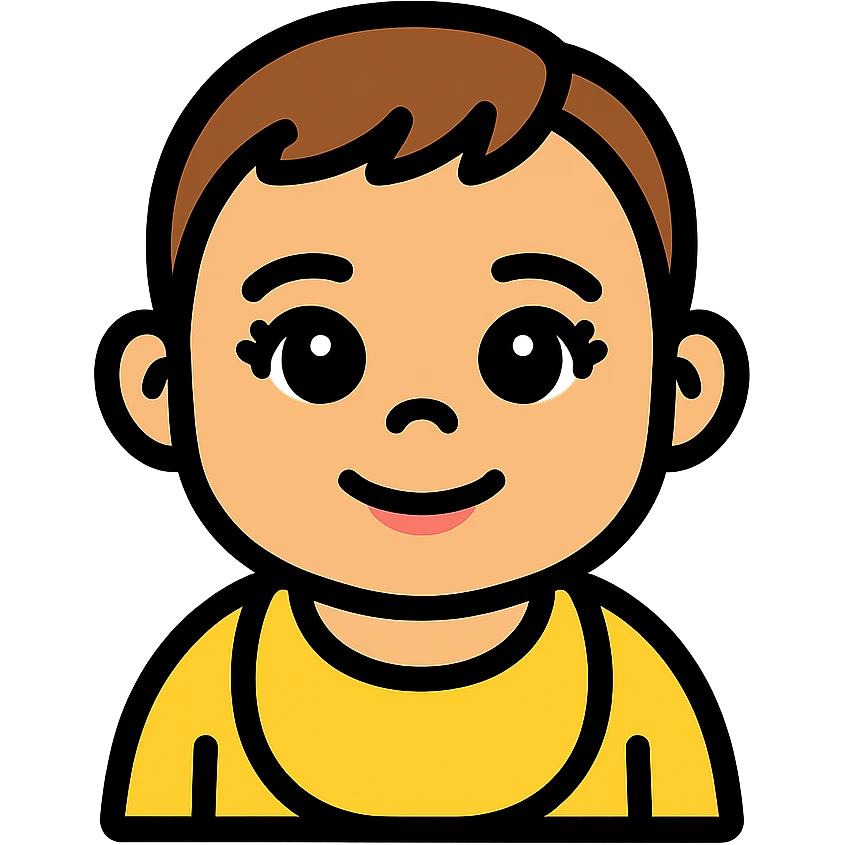 one year old baby with short brown hair, large brown eyes with eyelashes, brown eyebrows, pink lips, transparent background emoji
