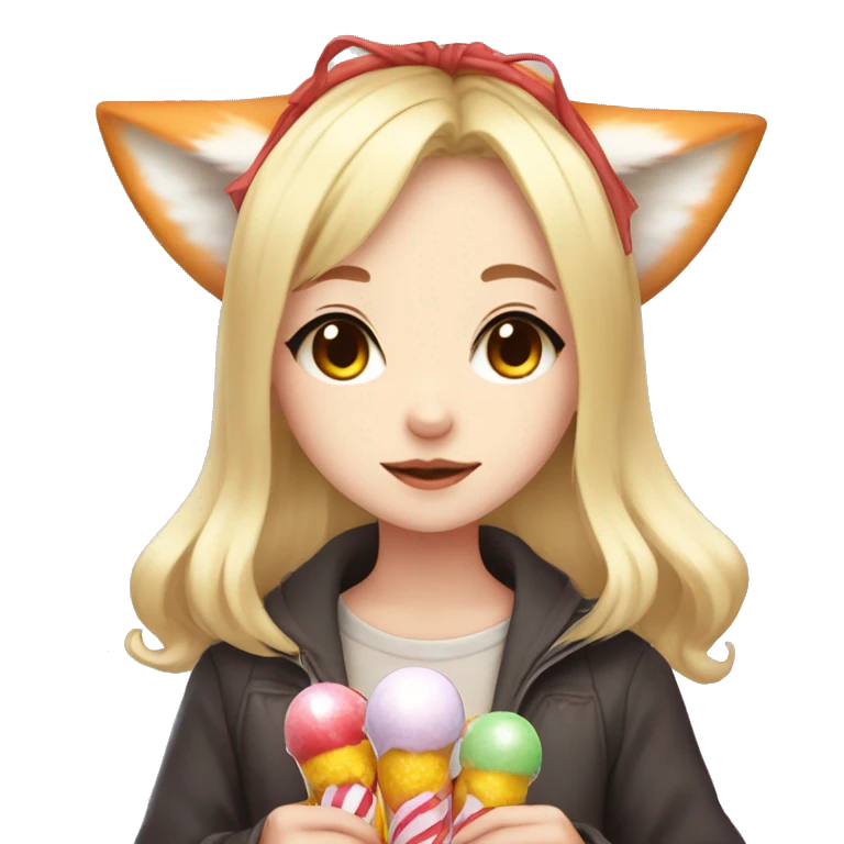 Anime chibi girl blonde with candy in the hair and fox ears  emoji