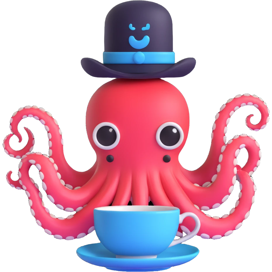 cybernetic octopus wearing a teacup as a hat emoji