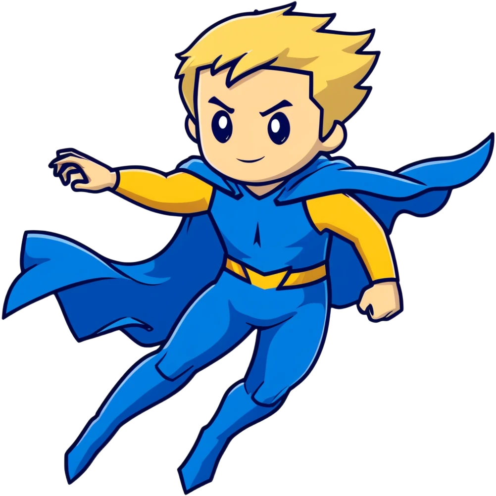 Marvel superhero Sentry with blonde hair in blue and gold costume flying with cape flowing emoji