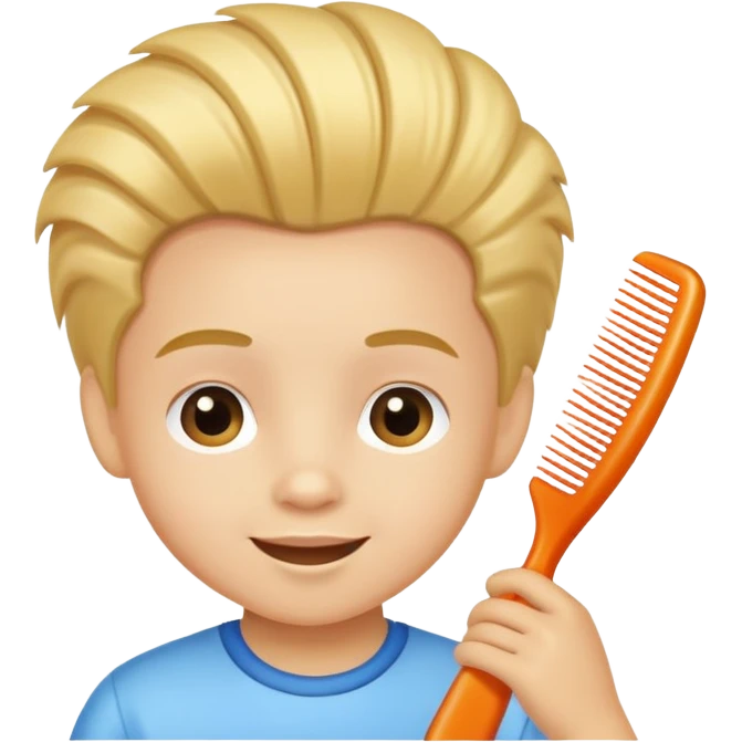 child using a comb on their hair, cheerful and neat emoji