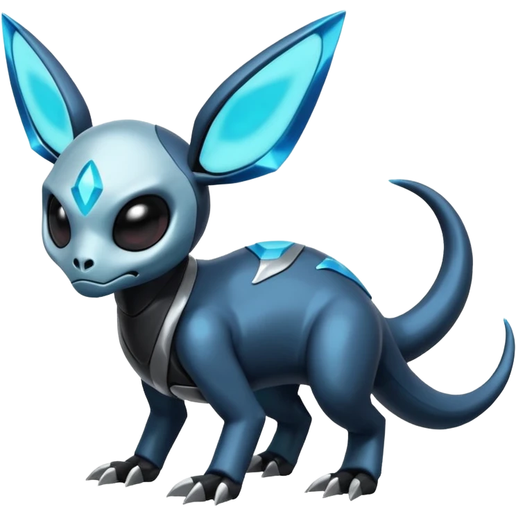 Shiny Futuristic Duskull-Salandit-Glaceon-Fakémon-hybrid-creature (full body)  emoji