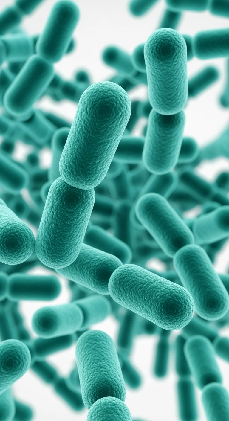 batteri intestinali turchesi fluttuano in aria, sfondo bianco, ùma iperrealistica 4k emoji