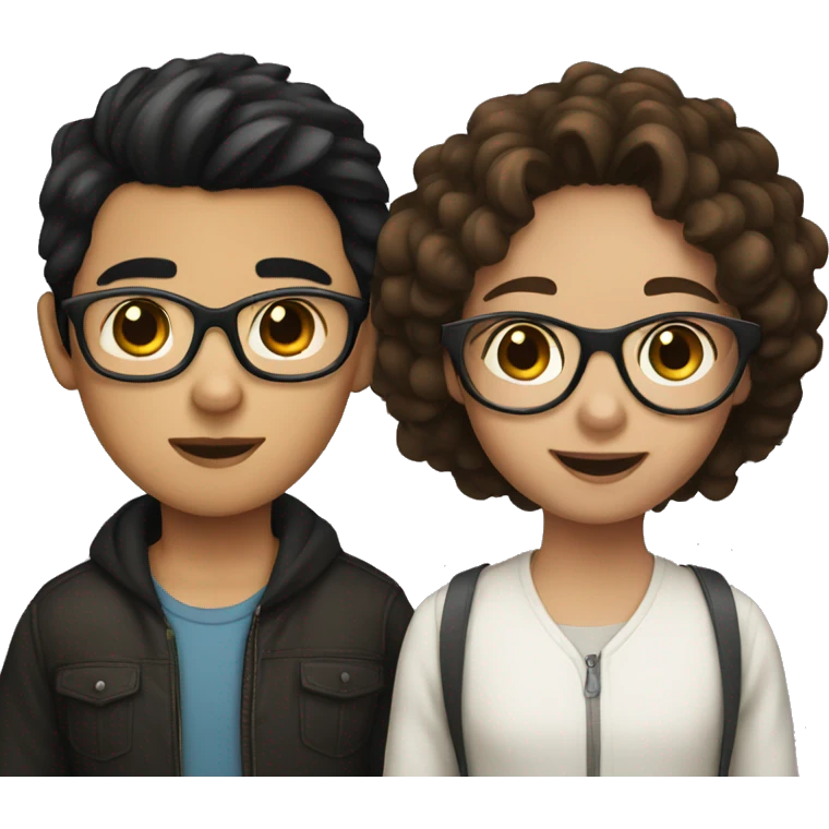 Girl with brown hair, glasses and a boy with black hair without glasses emoji