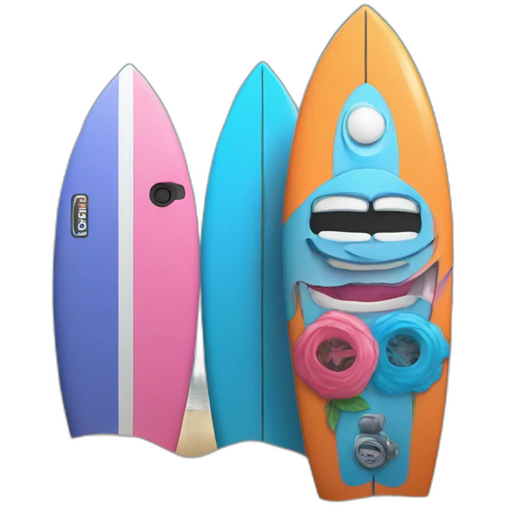 surf board Cartoon Blue and orange smiling and a microphone Cartoon Blue and pink  emoji
