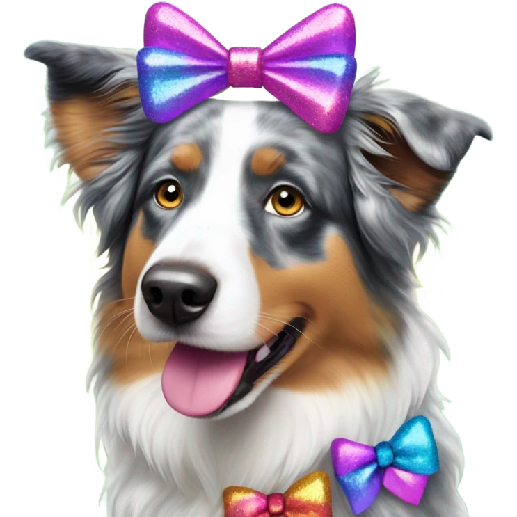 Lisa frank glitter Australian shepherd with bows on head emoji