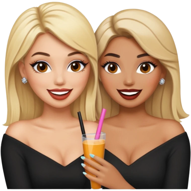 Boujy baddie best friends blonde and brunette gossiping, trendy heavy makeup emoji