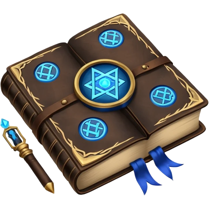 Spell Book – Old leather book with glowing runes and bookmarks emoji