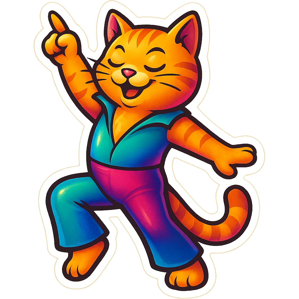 cat disco dancing, retro style emoji