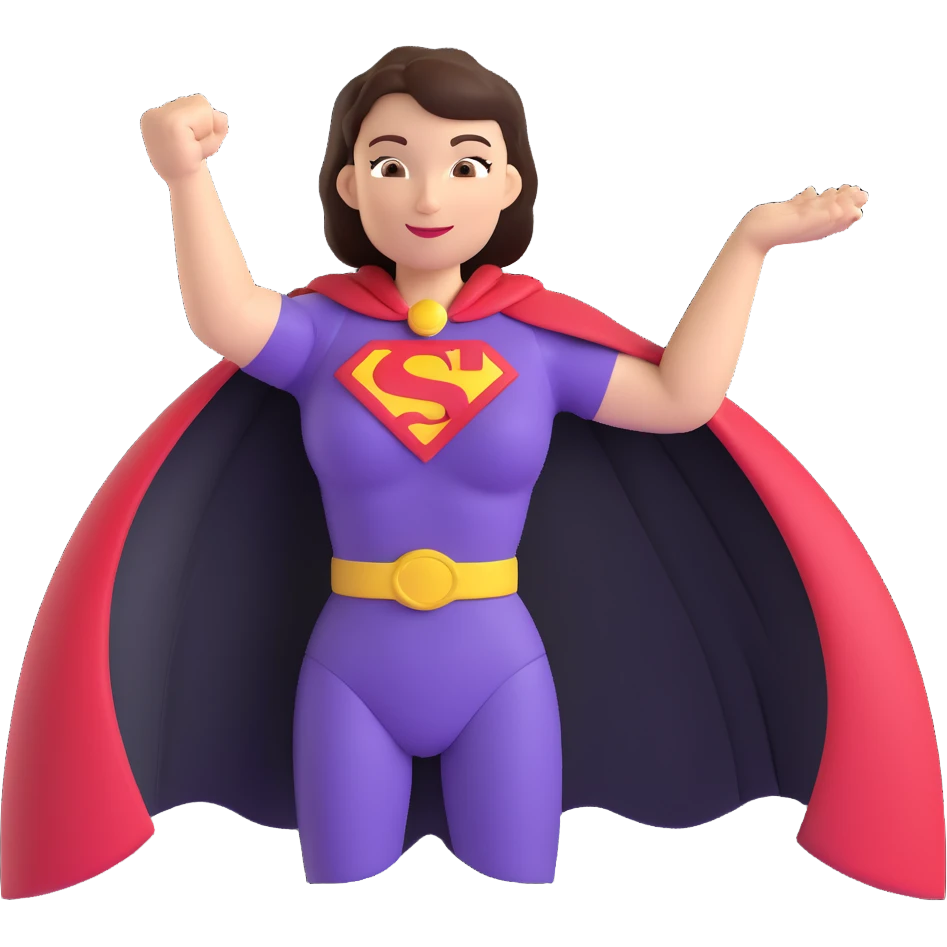 super mom, flexing arm, strong, cape emoji
