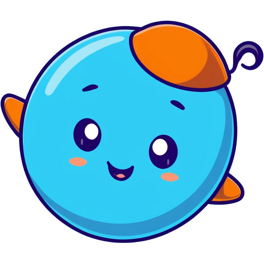 Neptune planet with azure blue surface and a happy face with big eyes emoji