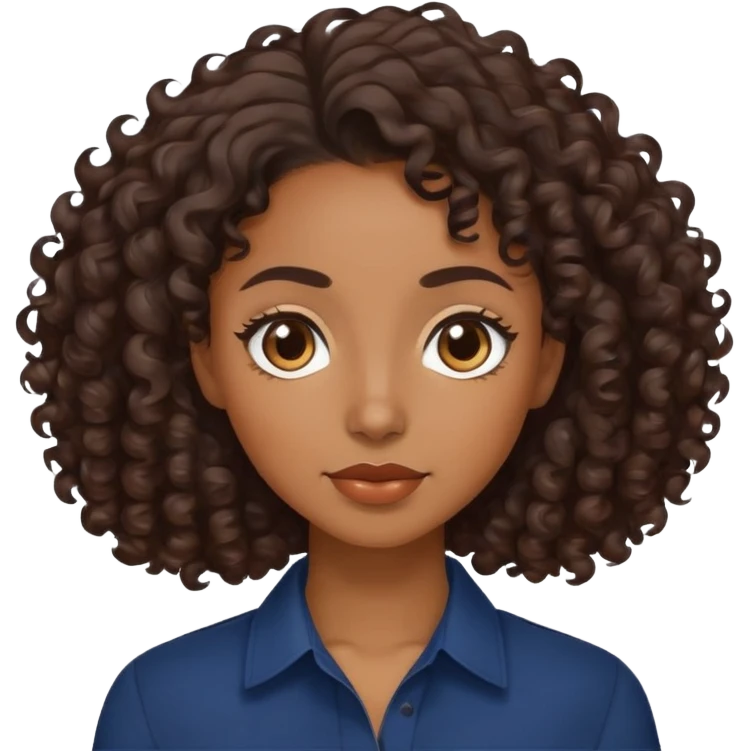 brown skin woman with dark brown curly hair wearing a navy blue shirt emoji