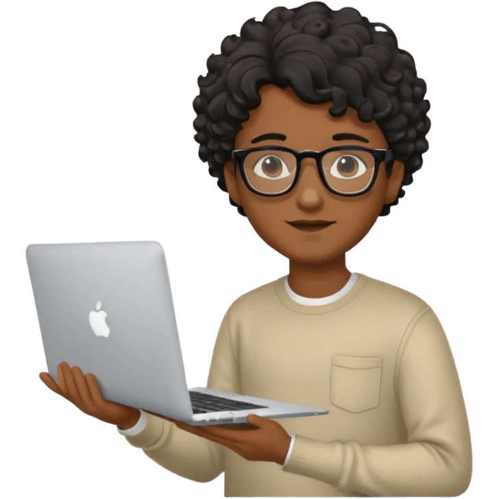 guy with wavy kinda curly black hair and skin tone a little bit brown and glasses, with a macbook emoji
