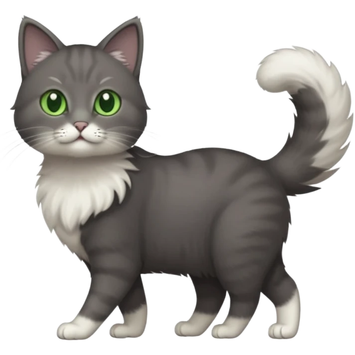 full body gorgeous solid dark grey cat with green eyes, white paws and white whiskers walking emoji
