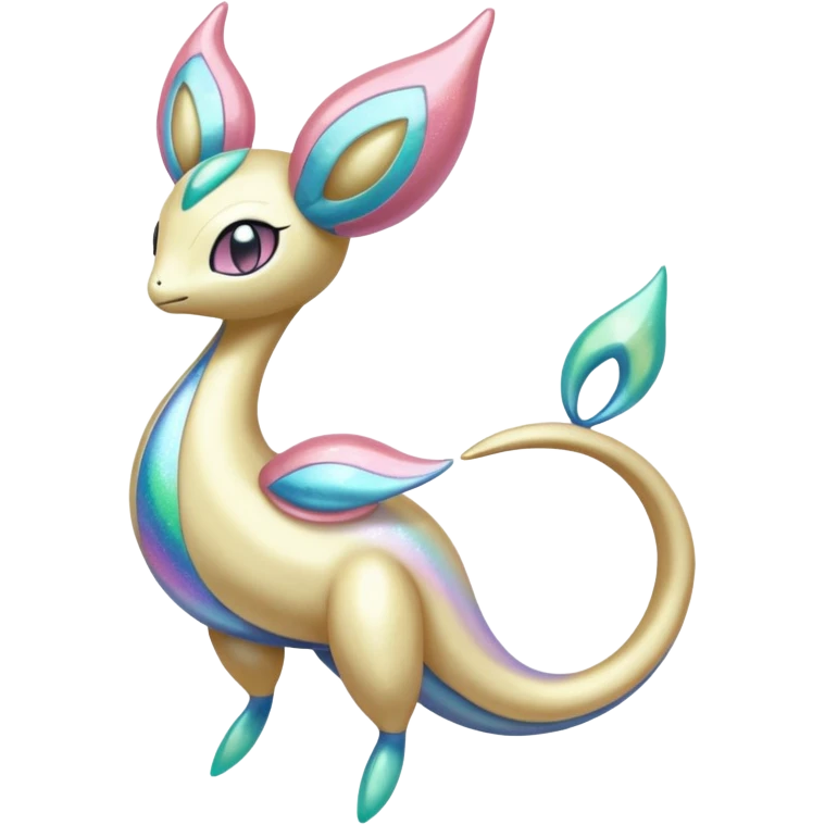 Shiny Iridescent Glittery Pastel Meloetta-Cresselia-Milotic-Pokémon-Fakémon-fusion, full body emoji