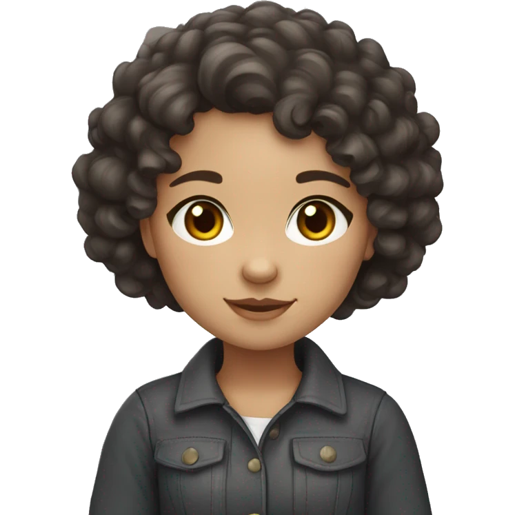 A curly dark brown hair, dark brown eyes girl with British Shorthair emoji
