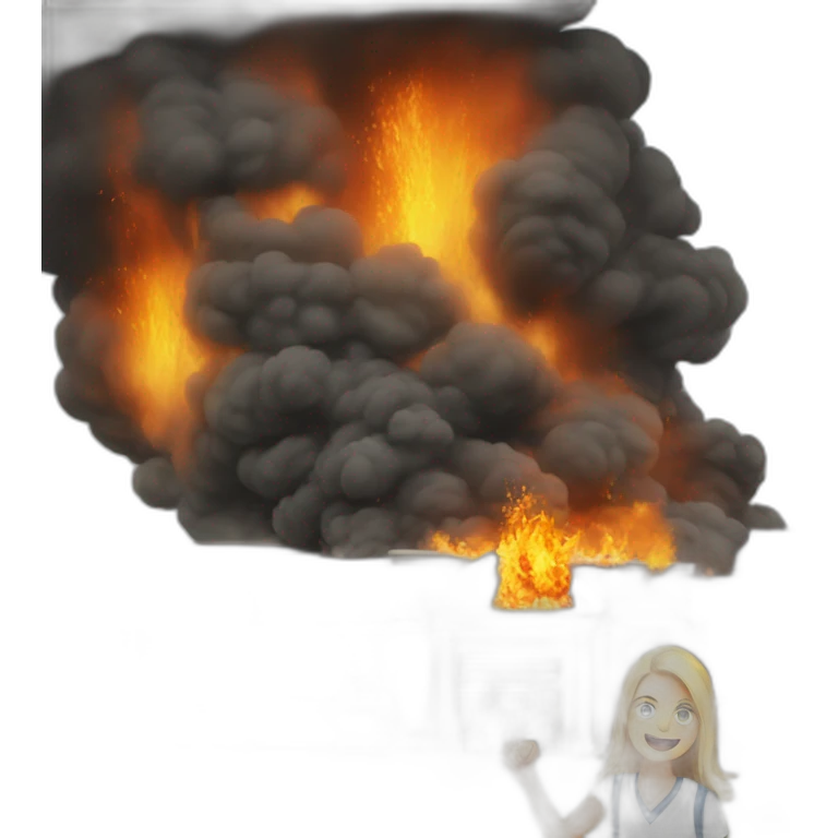 a school on fire with a student celebrating emoji