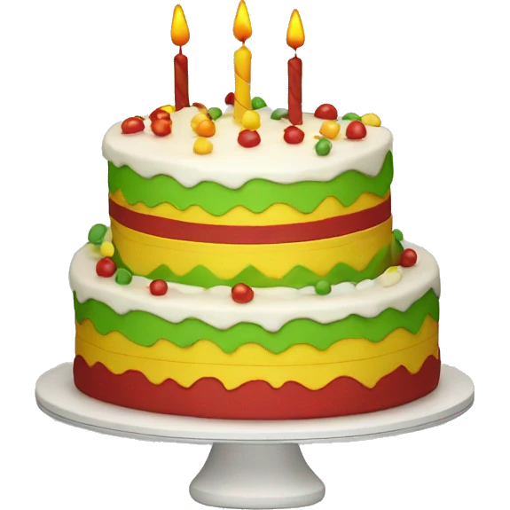 birthday cake wirh red yellow ang green colours emoji