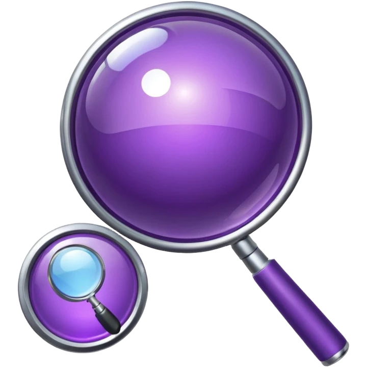 Minimal glossy purple icon of a network planet with a magnifying glass. emoji