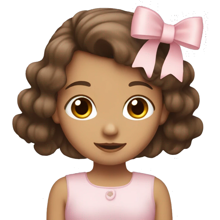 Light pink bow on a long brown haired brown eyed girl emoji