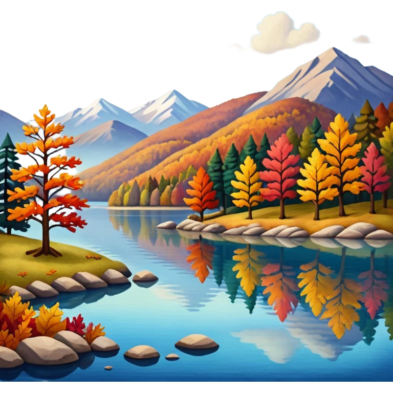 Beautiful lake during the fall, felt texture, scrapbooking emoji