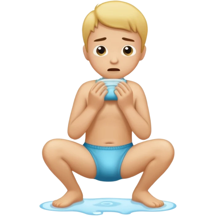 A  boy squating down peeing on his wet stinky poopy underwear farting emoji