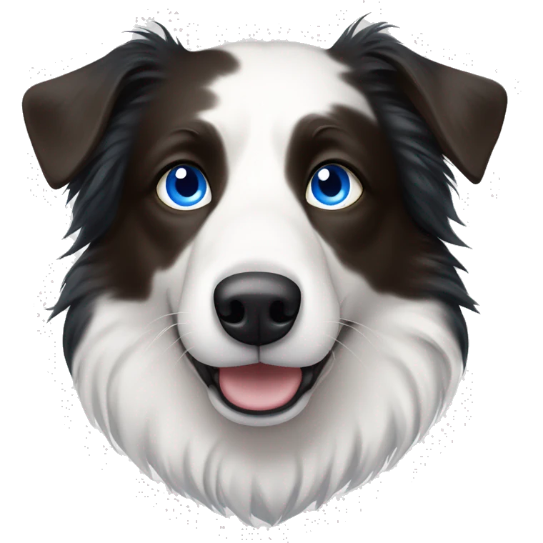 A white with black spots merel border collie with one blue eye and one brown eye ears sticking up  emoji