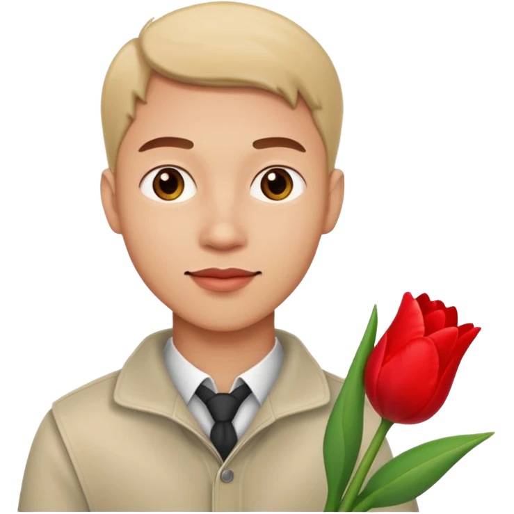Guy in love with a girl with a tulip in his hand emoji