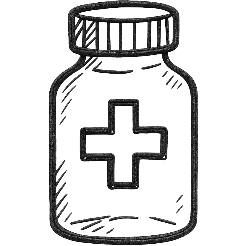 A medicine bottle emoji in hand-drawn icon style. emoji