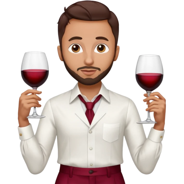 Anwar Jibawi with dark brown hair, white dress shirt, wine red silk pants emoji