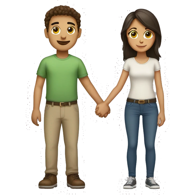 tall boy and short girl holding hands both brunete emoji