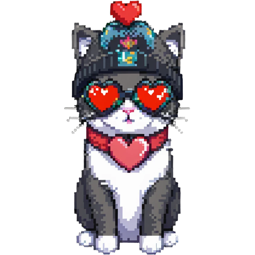 cat wearing a beanie and heart-shaped sunglasses emoji