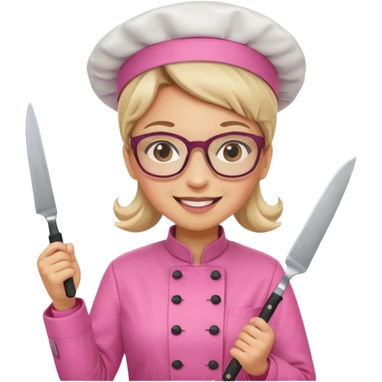 female italian chef, pink uniform, wearing glasses, holding knife emoji