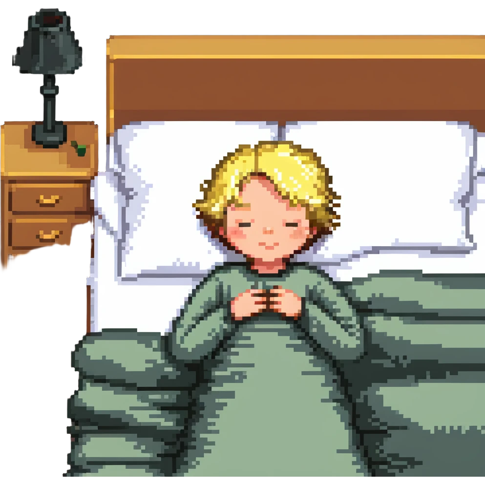 blonde boy sleeping in bed emoji
