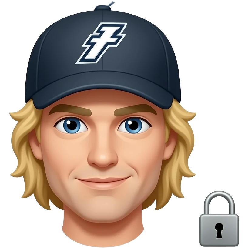 A small, high-detail Discord emoji of a confident hockey-themed emoji face named “Codelock.” Expression calm, calculated expression with a slight smirk—projecting authority, intelligence, and control. Blonde hair, and Codelock Across The Top in Bold, Coach Hat, A CODE LOCK Emoji in background emoji