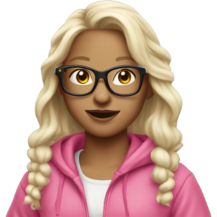 dancing-white-fair-haired-girl-pink-oversize-tracksuit-wearing glasses  emoji